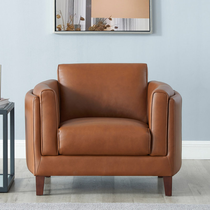 Hokku Designs Gabbrielle 41.5 Wide Genuine Leather Top Grain Leather Armchair Wayfair